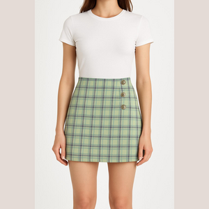 3/$10 Rumor Vintage Stylish Green Plaid Mini Skirt